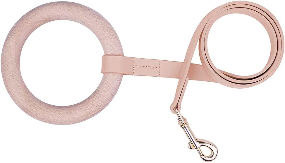 Microfiber Leather Dog Leash (with solid wood handle, peach pink)