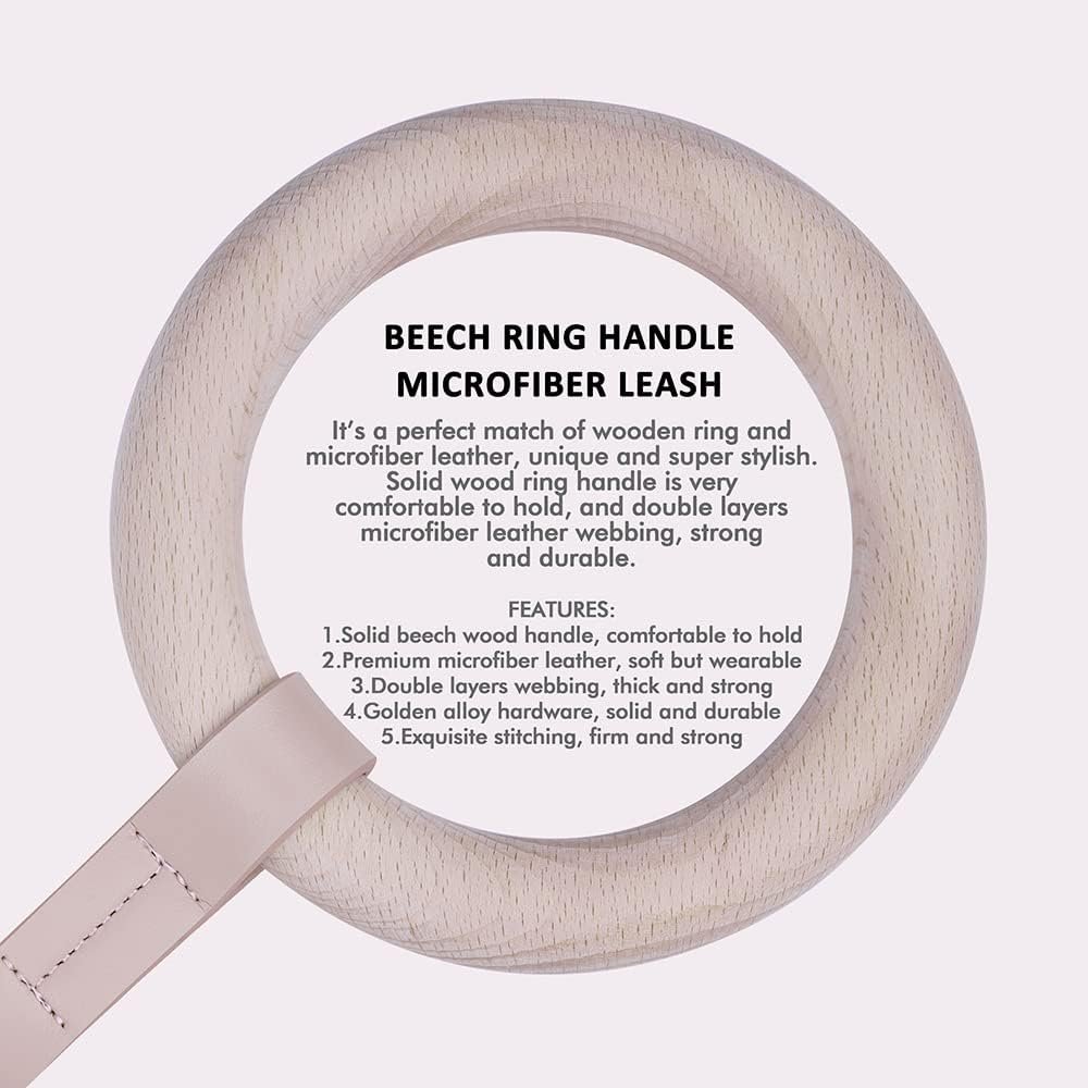 Microfiber Leather Dog Leash (with solid wood handle, peach pink) - Image 2