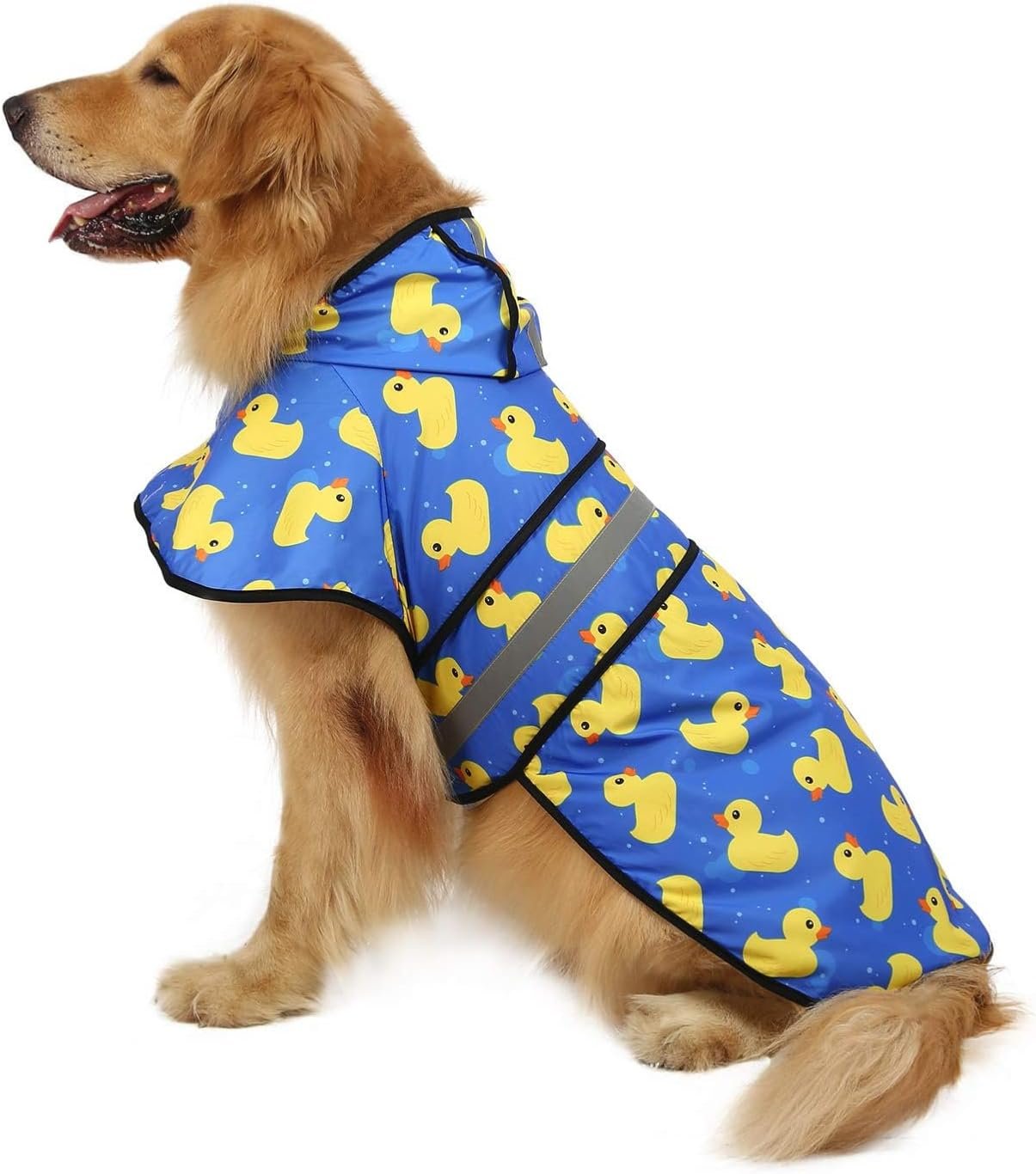 Dog Raincoat Jacket Reflective Adjustable Hooded Pet Poncho Rain Coat with Leash Hole for Small to X-Large Dogs - L