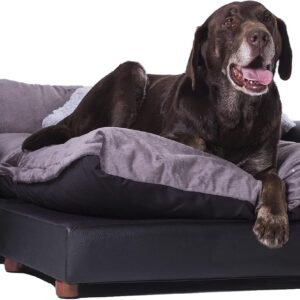 Premium faux leather pet sofa, regular size, black/charcoal gray