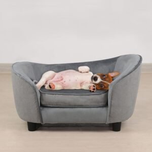 Pet sofa bed, velvet and linen pet sofa chair with removable and washable cushions.