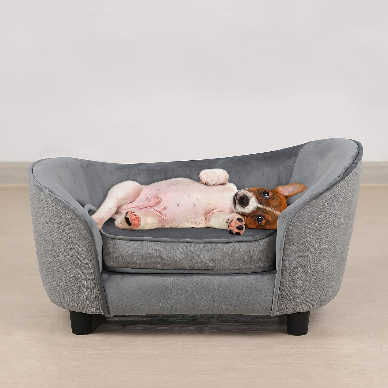 Pet sofa bed, velvet and linen pet sofa chair with removable and washable cushions.