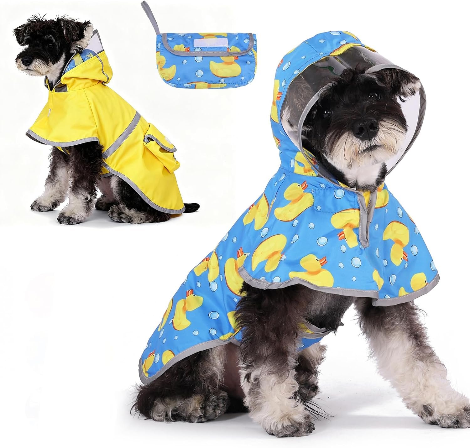 Dog Raincoat, Reversible Pet Rain Jacket Clear Hooded Double Layer with Easy Storage Pocket, Adjustable Waterproof&Windproof Reflective Puppy Poncho with Leash Hole for Large Medium Dogs, XL