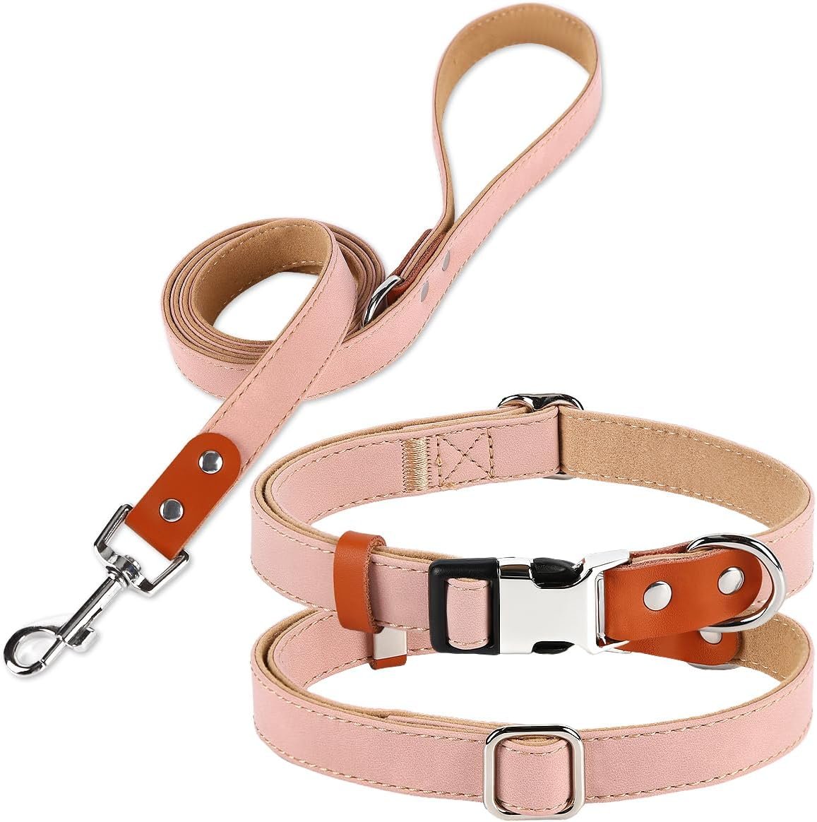 PU Leather Dog Collar and Leash Set (Adjustable, Suitable for Various Breeds)