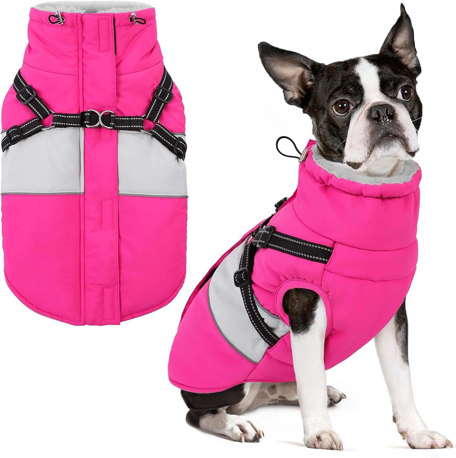 Waterproof Fleece-Lined Dog Snow Jacket (with Chest Strap)