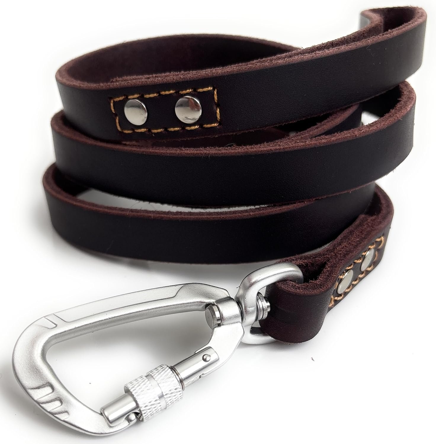 Heavy-Duty Genuine Leather Dog Leash (Locking Carabiner, for Large Dogs)