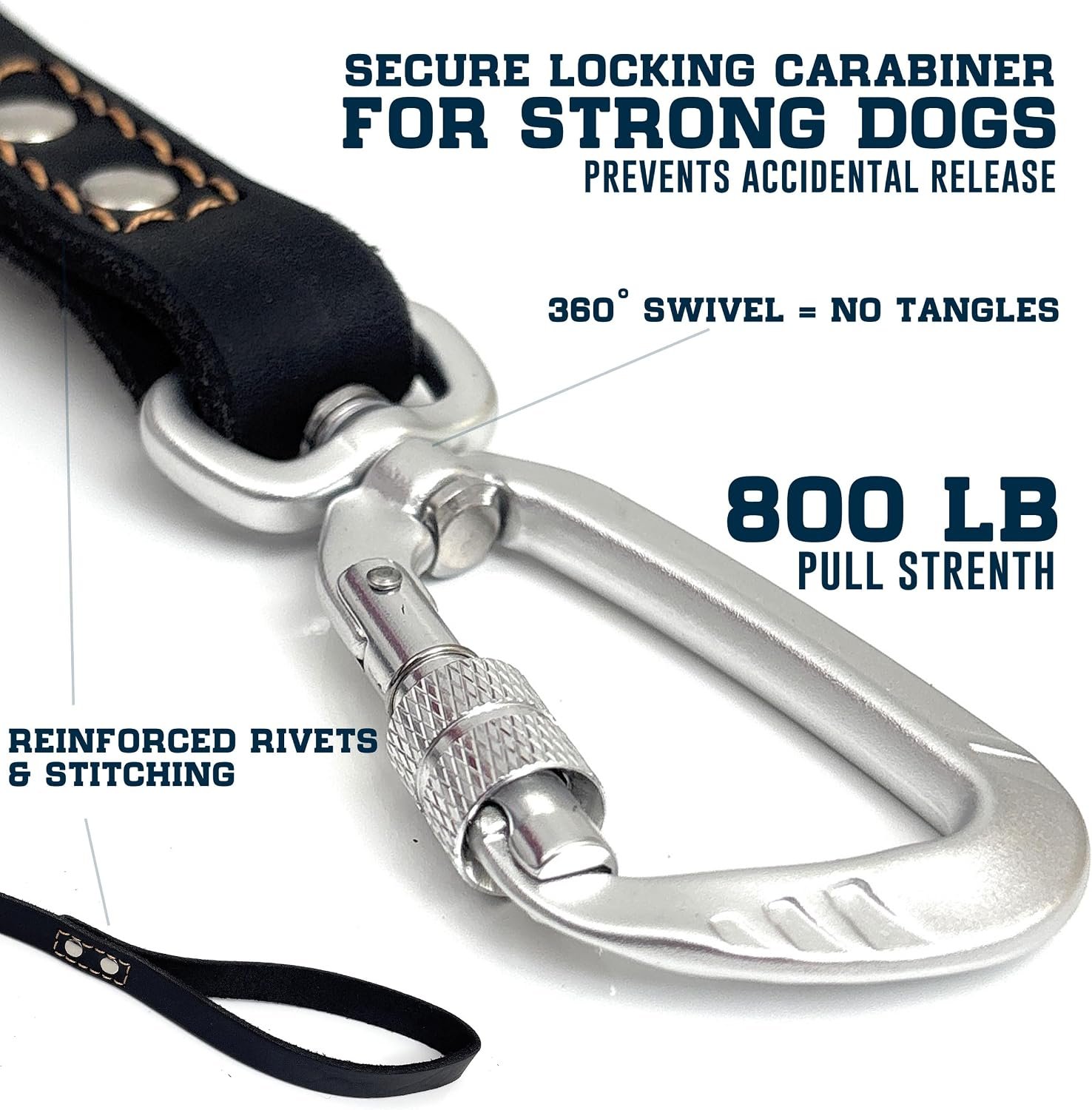 Heavy-Duty Genuine Leather Dog Leash (Locking Carabiner, for Large Dogs) - Image 2